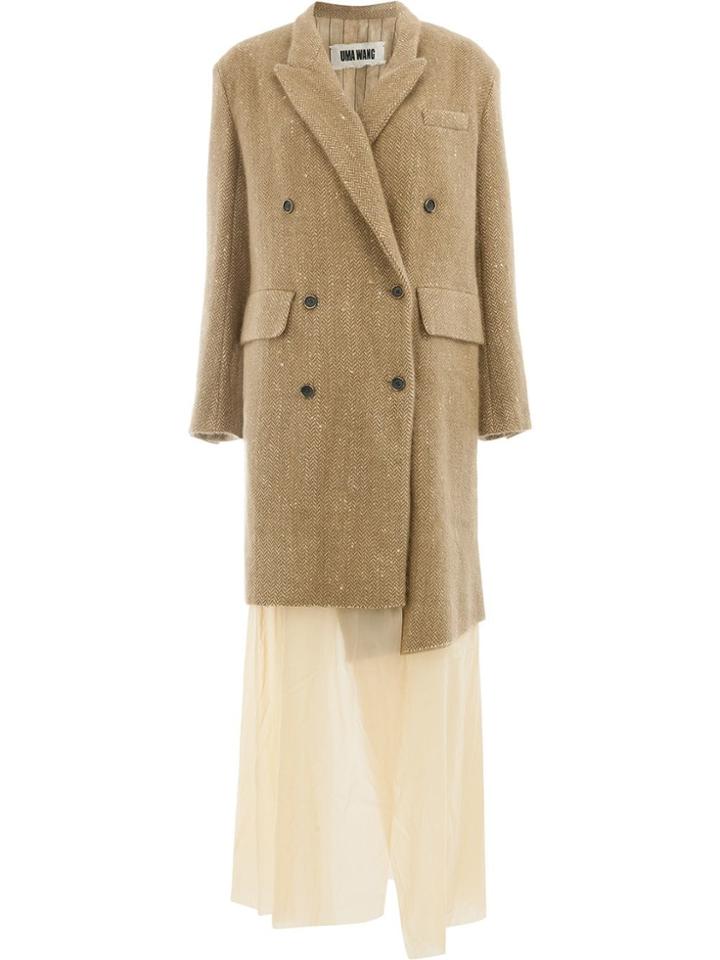 Uma Wang Insert Detail Double-breasted Coat - Nude & Neutrals
