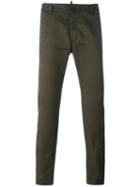 Dsquared2 Creased Slim Fit Trousers, Men's, Size: 46, Green, Cotton/spandex/elastane
