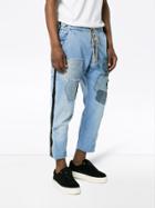 Greg Lauren Patchwork Drawstring Waist Jeans - Blue