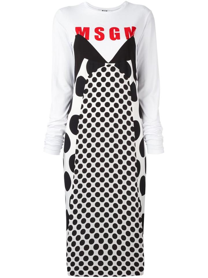 Msgm Dotted Print Dress, Women's, Size: 40, White, Viscose/polyester