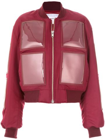 Push Button Vinyl-panelled Padded Jacket - Red
