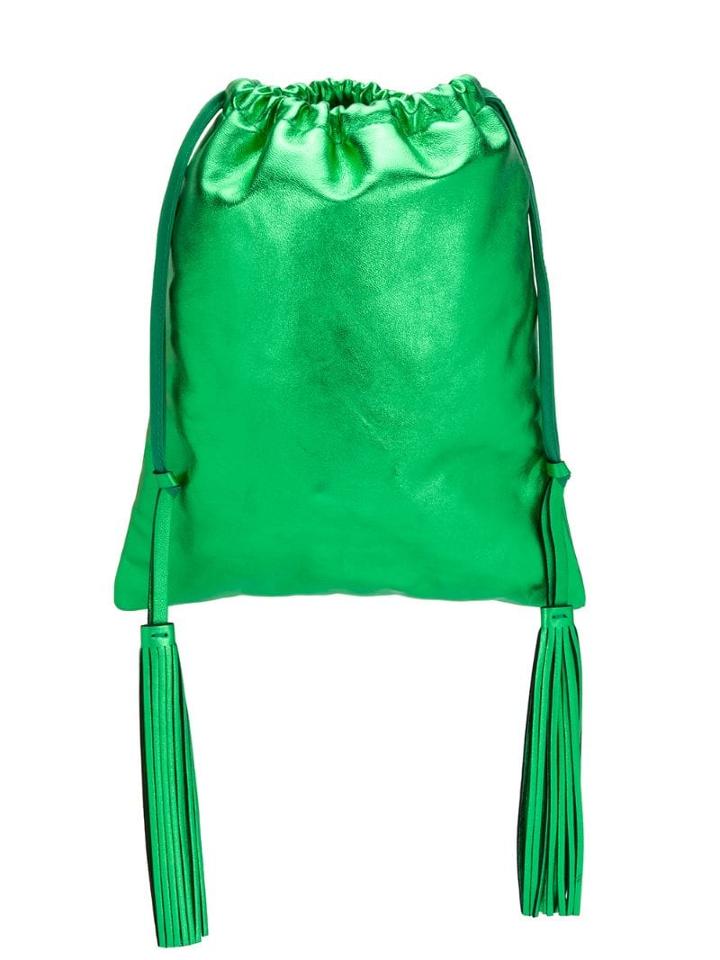 Attico Leather Metallic Bucket Bag - Green