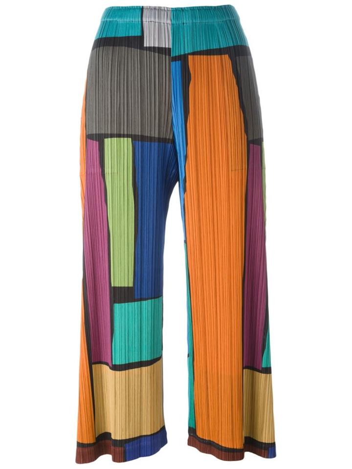 Pleats Please By Issey Miyake Colour Block Cropped Trousers