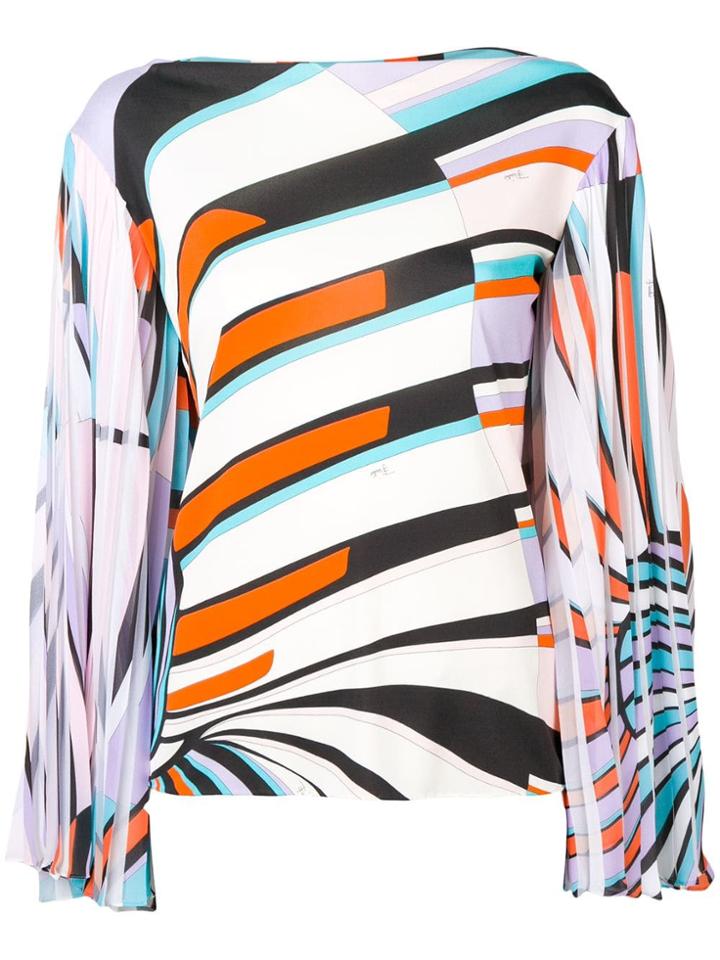 Emilio Pucci Shell Print Pleated Sleeve Marilyn Top - Purple