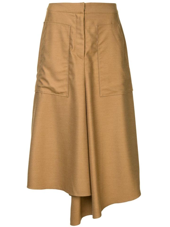 Tibi Draped Front Midi Skirt - Brown