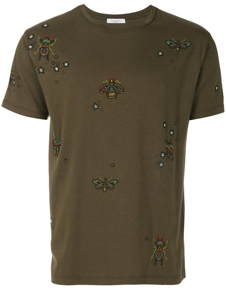 Valentino - Insect Beaded T-shirt - Men - Cotton/polyester - M, Green, Cotton/polyester