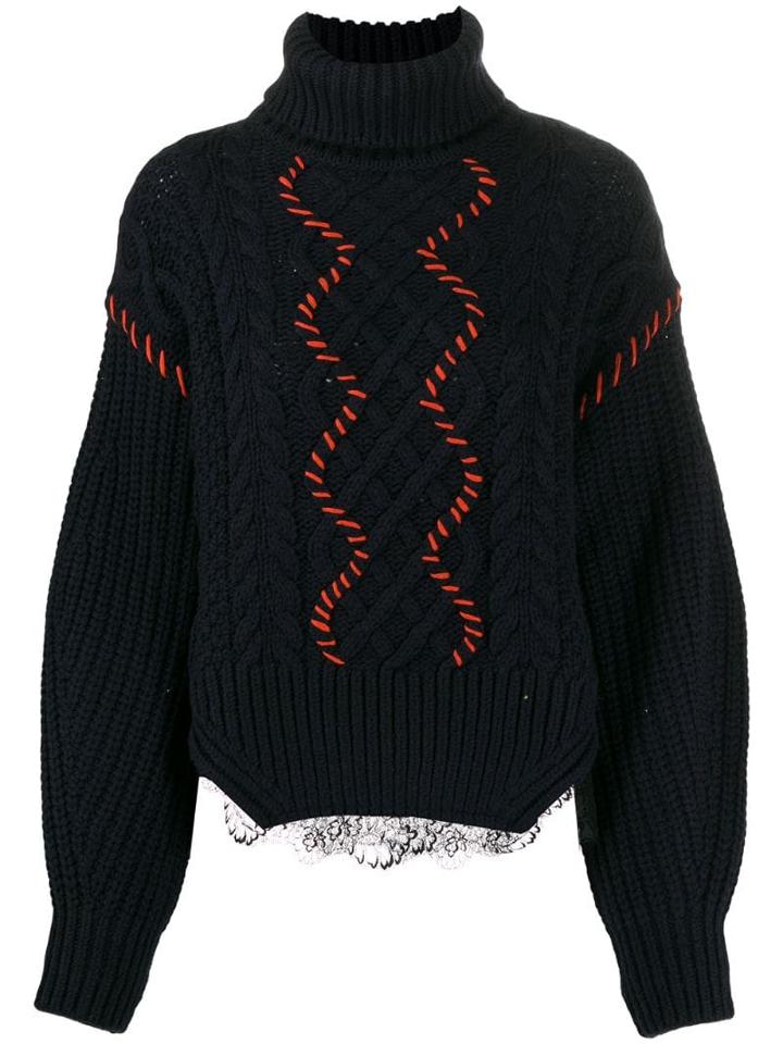 Self-portrait Cropped Lace Trim Jumper - Blue