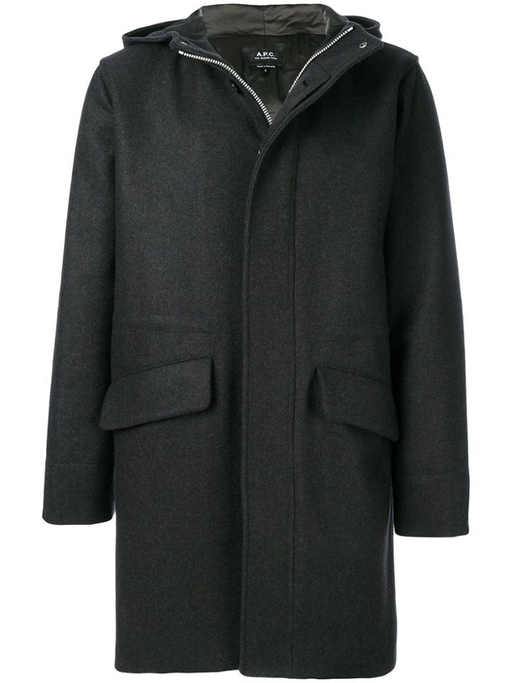 A.p.c. Hooded Buttoned Coat - Black