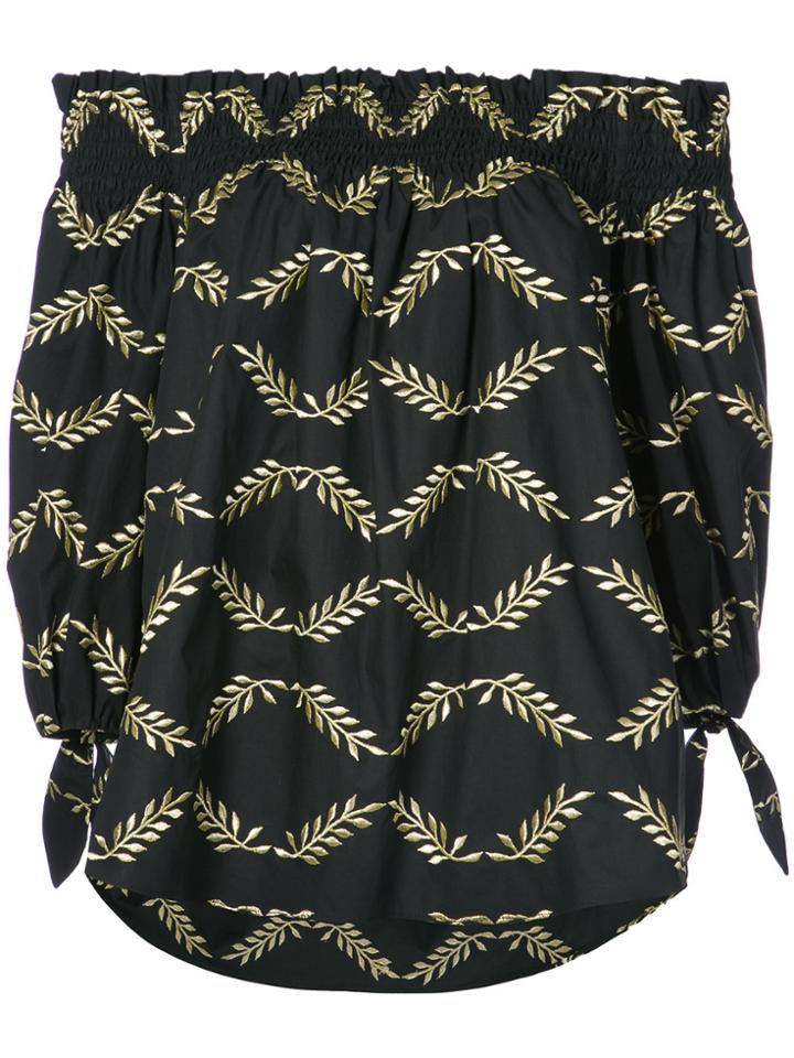 Caroline Constas Lou Leaf Embroidered Off Shoulder Top - Black
