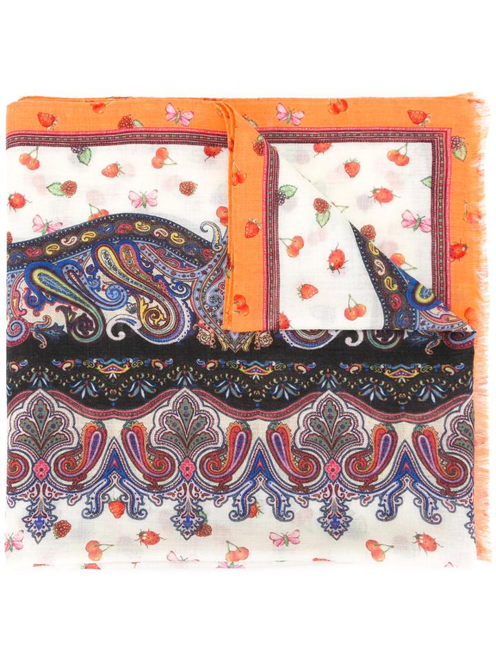 Etro - Multiple Prints Scarf - Women - Silk/wool - One Size, Women's, Yellow/orange, Silk/wool