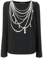 Boutique Moschino Pearl Necklace Print Top - Black