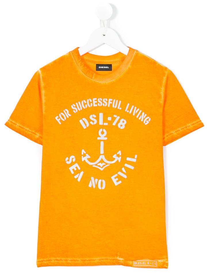 Diesel Kids - Anchor Print T-shirt - Kids - Cotton - 12 Yrs, Yellow/orange
