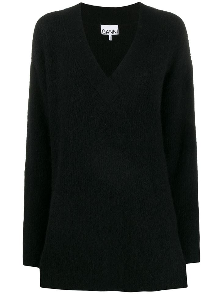 Ganni V-neck Oversized Jumper - Black
