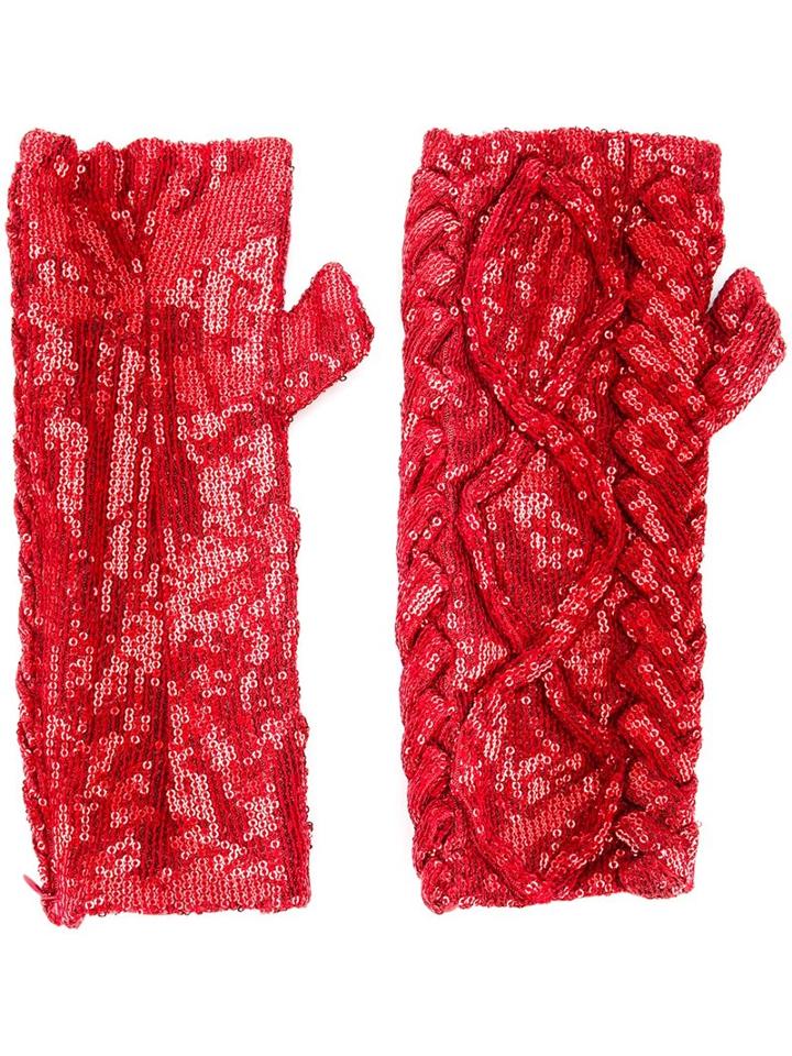 Filles A Papa 'erin' Sequin Embellished Fingerless Gloves, Women's, Size: 42, Red, Viscose