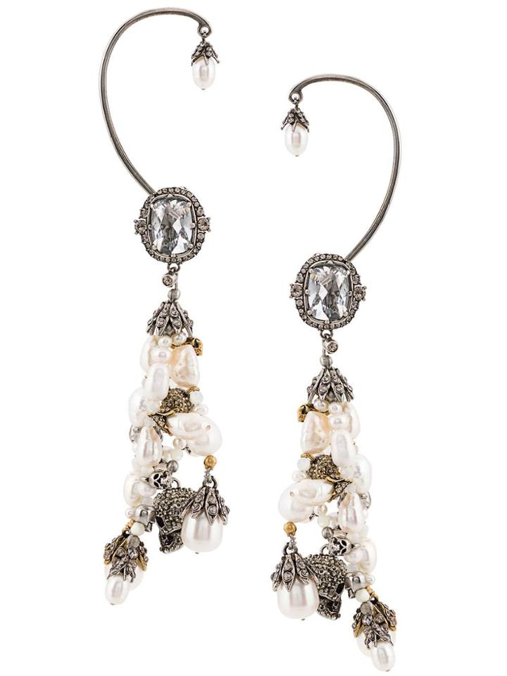 Alexander Mcqueen Skull Pearl Earrings - Silver