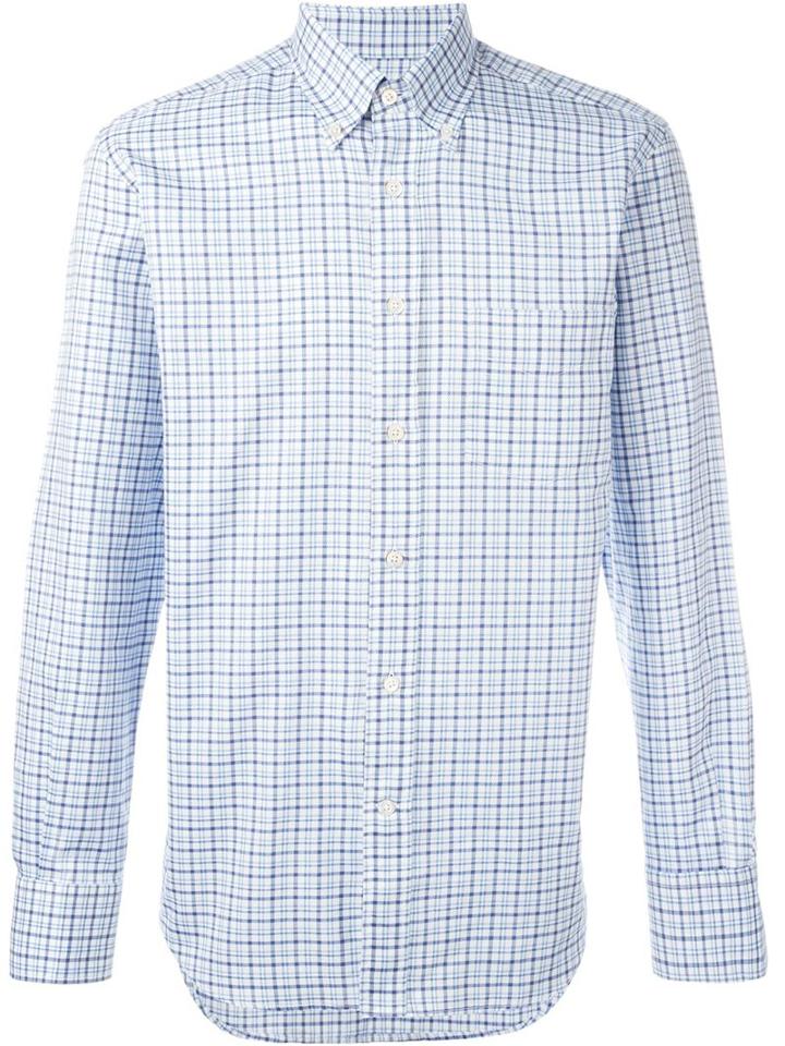 Canali Checked Shirt, Men's, Size: Large, Blue, Cotton