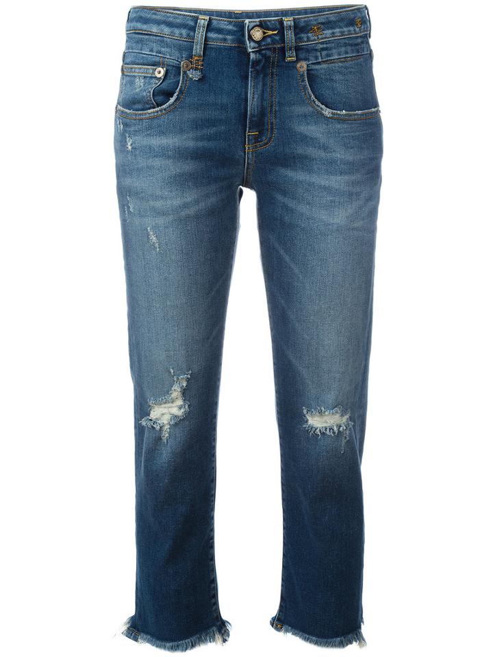 R13 - Shredded Trim Cropped Jeans - Women - Cotton/spandex/elastane - 29, Blue, Cotton/spandex/elastane