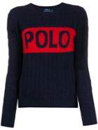 Polo Ralph Lauren Logo Print Cable Knit Jumper - Blue