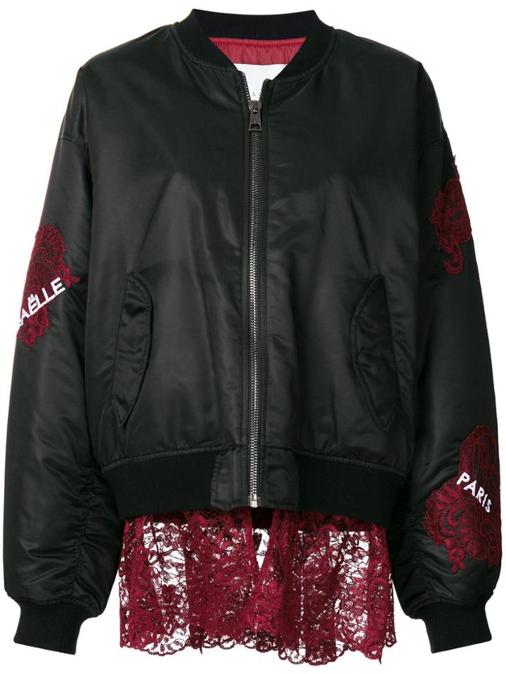 Gaelle Bonheur Lace Appliqué Bomber Jacket - Black