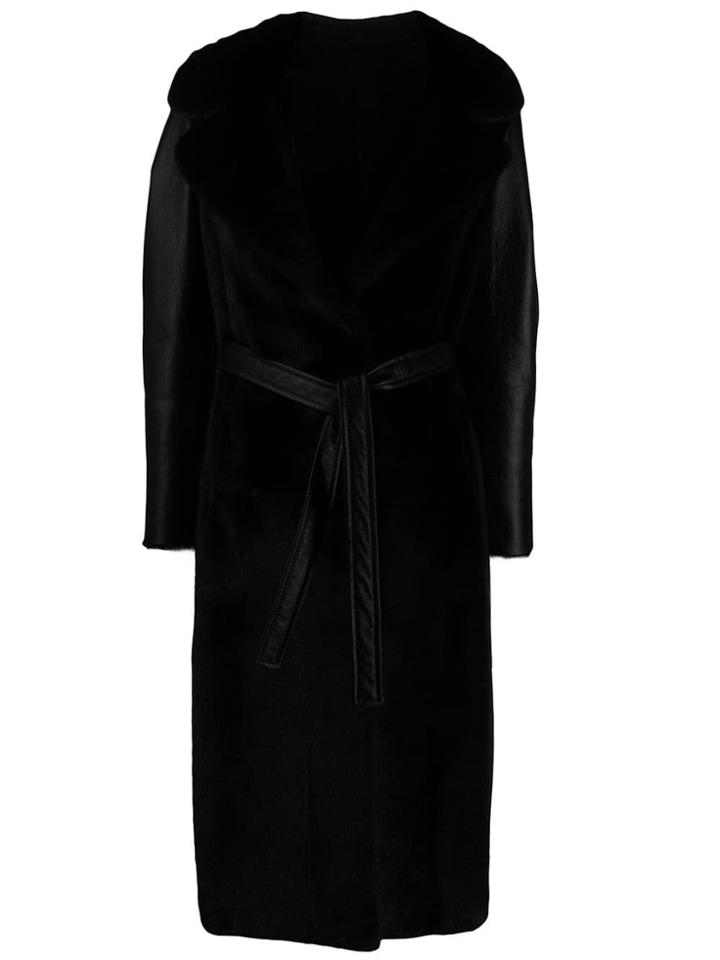 Blancha Textured Belted Coat - Black