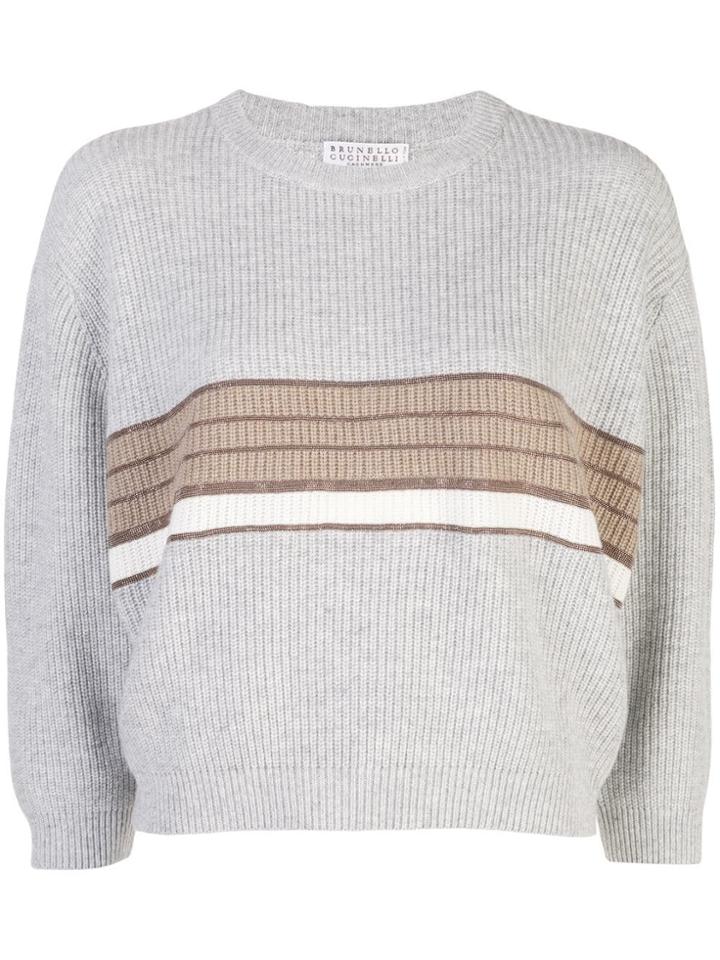 Brunello Cucinelli Knitted Striped Jumper - Neutrals