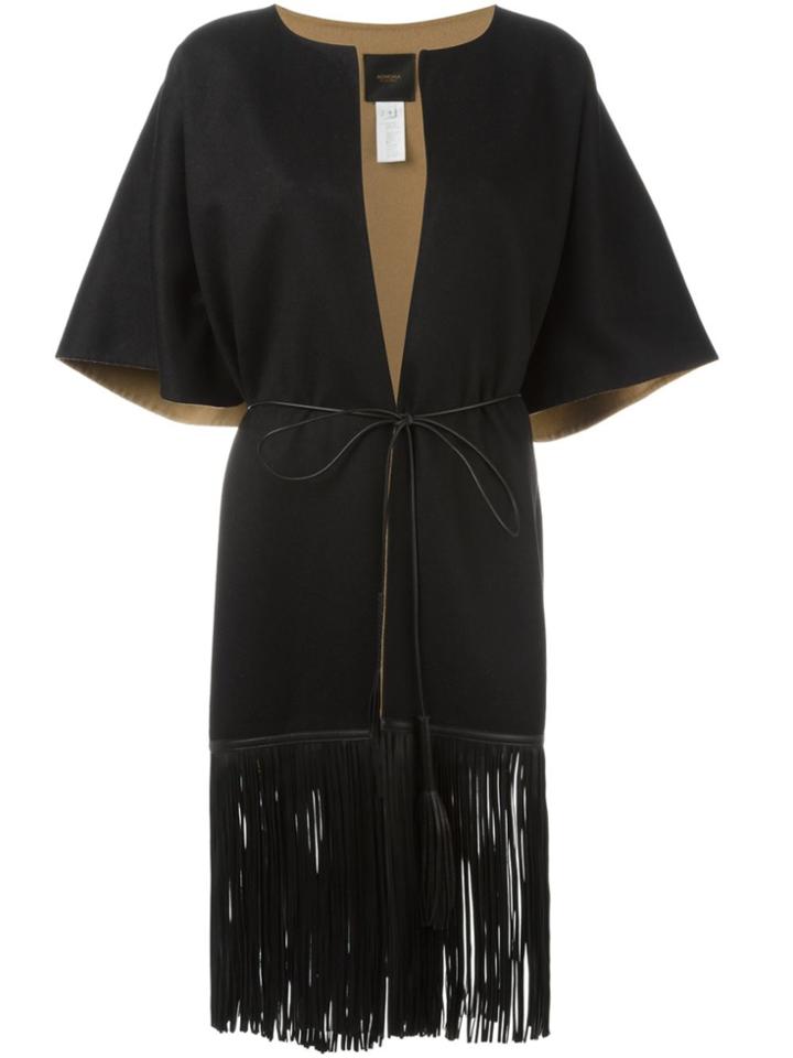 Agnona Fringed Short Sleeve Coat - Black