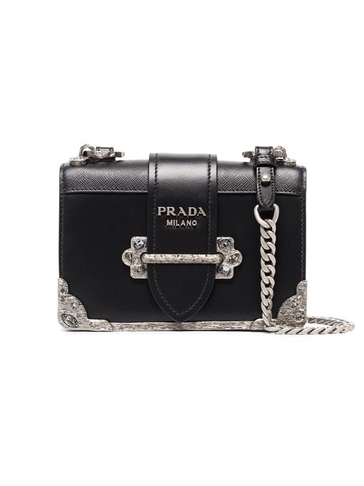 Prada Cahier Mini Leather Bag - Black
