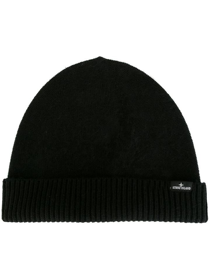 Stone Island Ribbed Knitted Beanie, Men's, Black, Polyamide/viscose/cashmere/wool