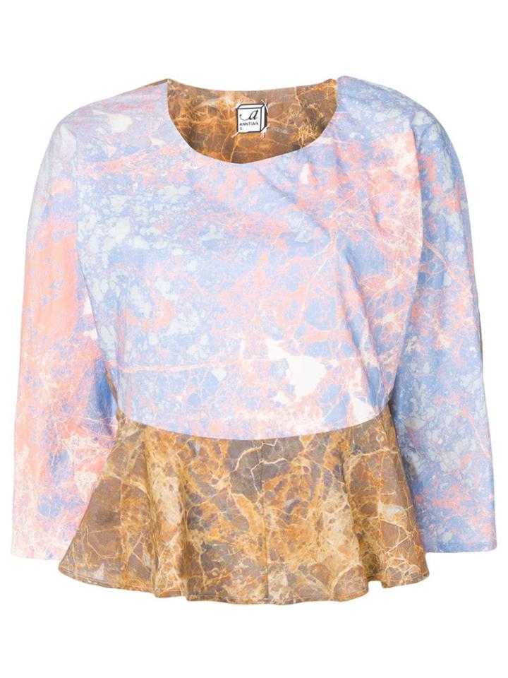 Anntian Marbled Print Blouse - Blue