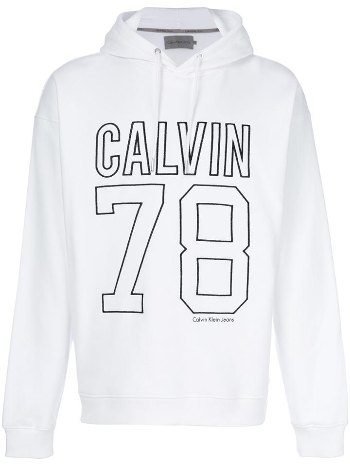 Calvin Klein Jeans Embroidered Logo Hoodie - White