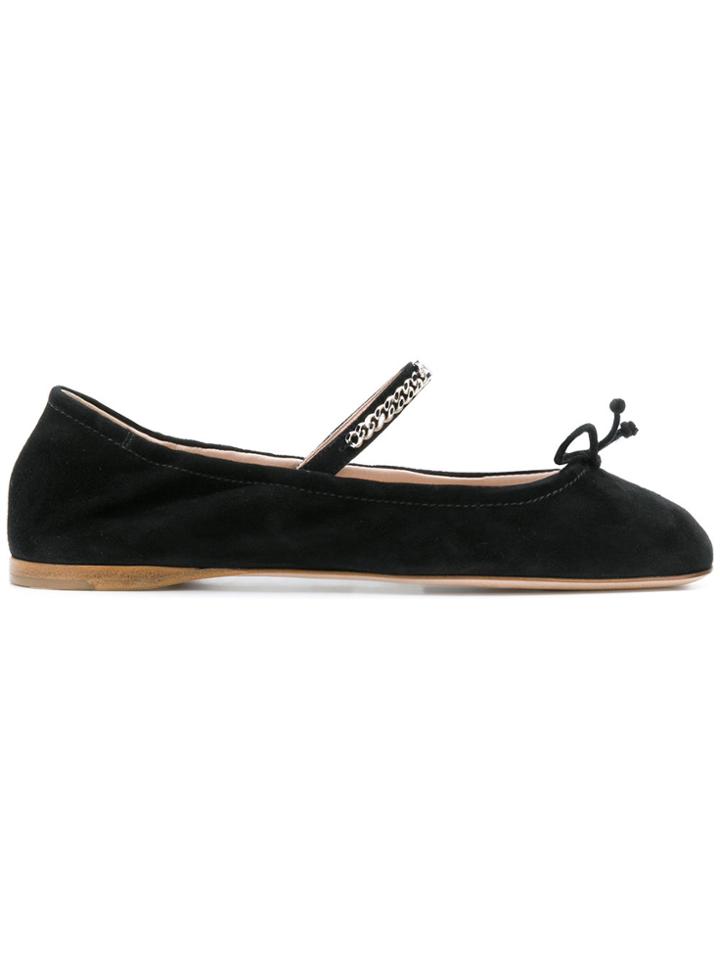 Miu Miu Logo Embellished Ballerina Shoes - Black