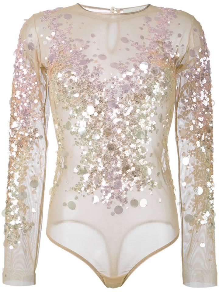 Amen Sequins Embellished Top, Women's, Size: 42, Nude/neutrals, Polyamide/spandex/elastane/pvc