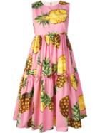 Dolce & Gabbana Pineapple Print Dress, Women's, Size: 42, Pink/purple, Cotton