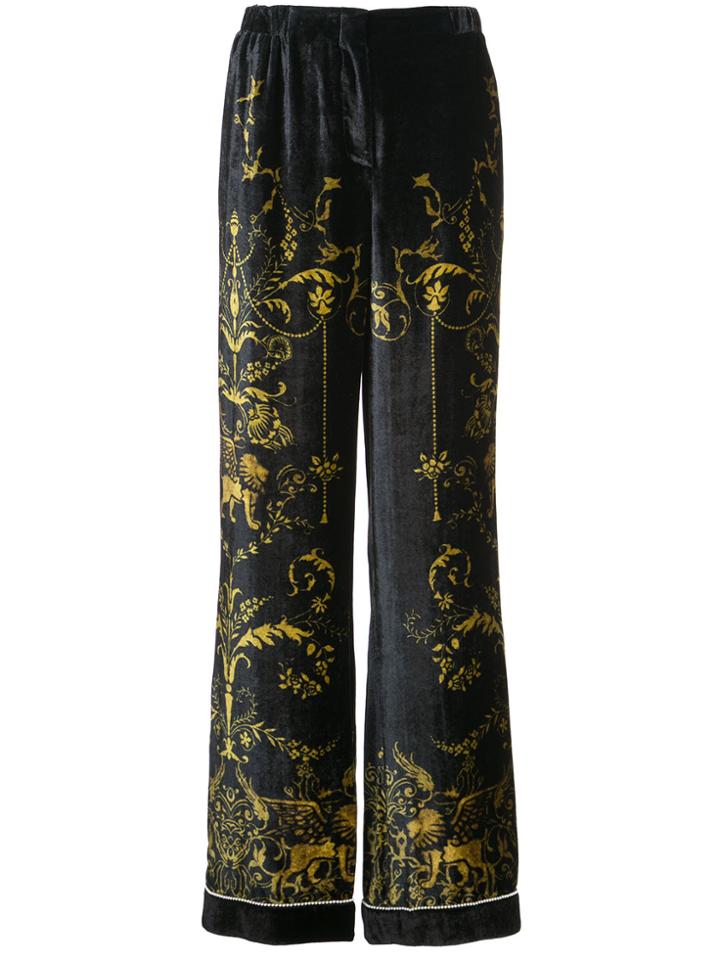 Alberta Ferretti Printed Velvet Palazzo Pants - Blue