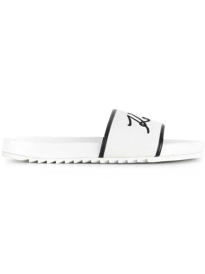 Karl Lagerfeld Embroidered Logo Slides - White