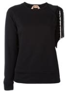 No21 - Cut-out Fringed Sleeve Jumper - Women - Cotton/polyester/viscose - 40, Women's, Black, Cotton/polyester/viscose