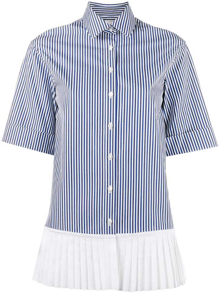 Monographie Short Sleeved Pinstripe Shirt With Pleated Hem -