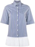 Monographie Short Sleeved Pinstripe Shirt With Pleated Hem -