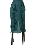 Marco De Vincenzo Ruched Ruffle Pencil Skirt, Women's, Size: 42, Green, Cotton/polyester/viscose