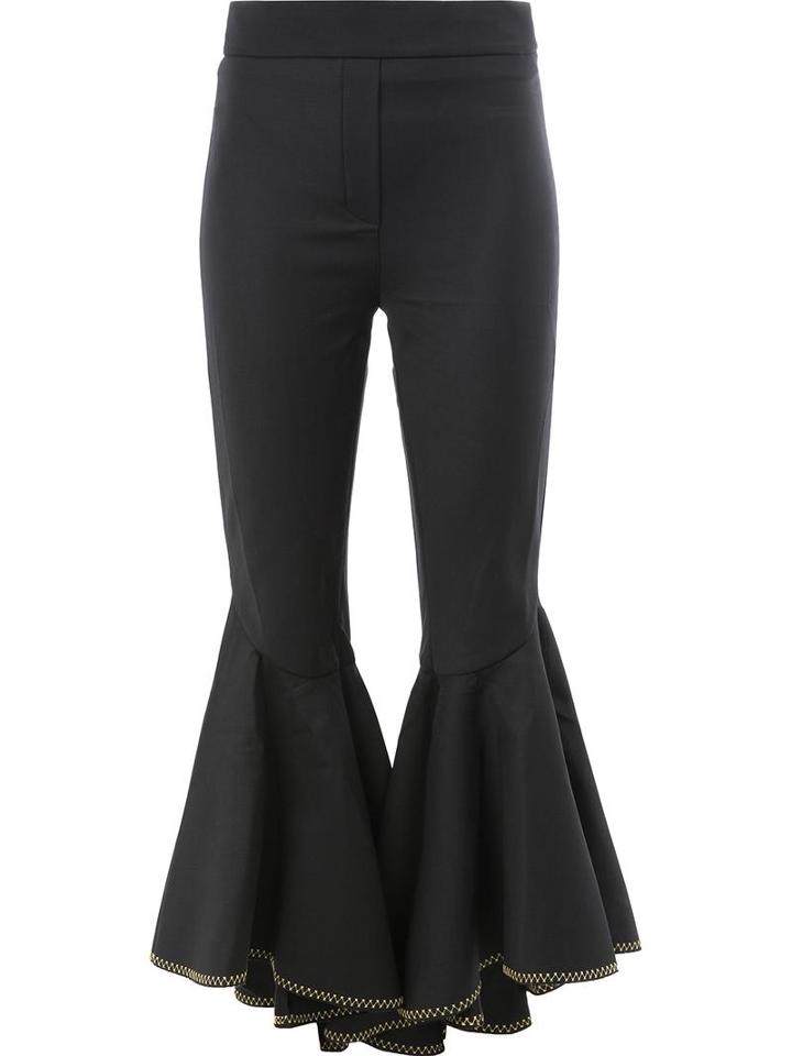 Ellery Cropped Ruffled Trousers, Women's, Size: 6, Black, Silk/polyester/nylon/wool