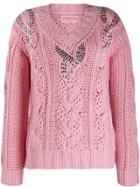 Ermanno Scervino Embellished Cable Knit Sweater - Pink
