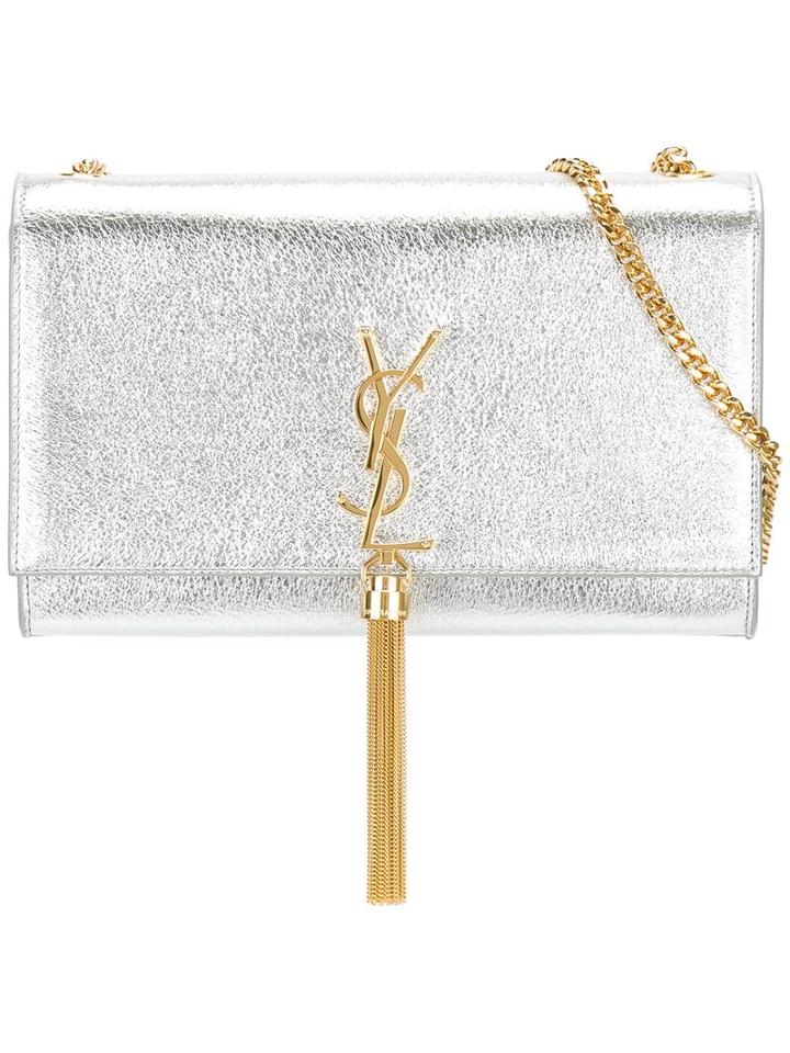 Saint Laurent Medium 'kate Monogram' Tassel Satchel, Women's, Grey, Lamb Skin
