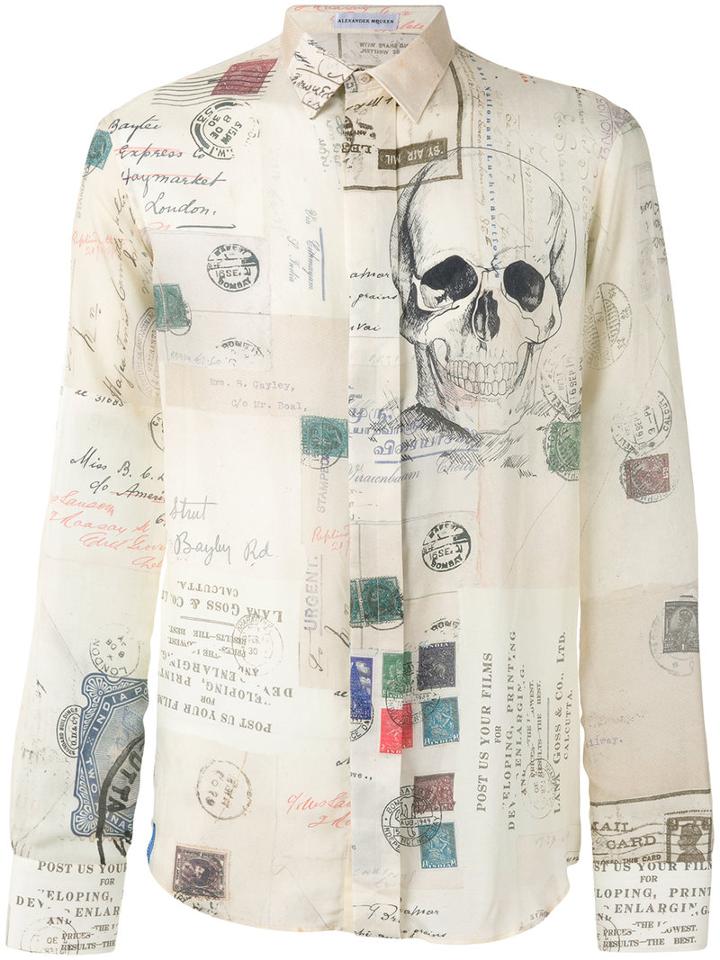 Alexander Mcqueen Printed Shirt, Men's, Size: 16 1/2, Nude/neutrals, Cotton/silk