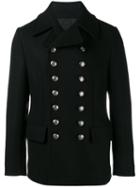 Dolce & Gabbana Double Breasted Coat, Men's, Size: 52, Black, Leather/polyamide/spandex/elastane/wool