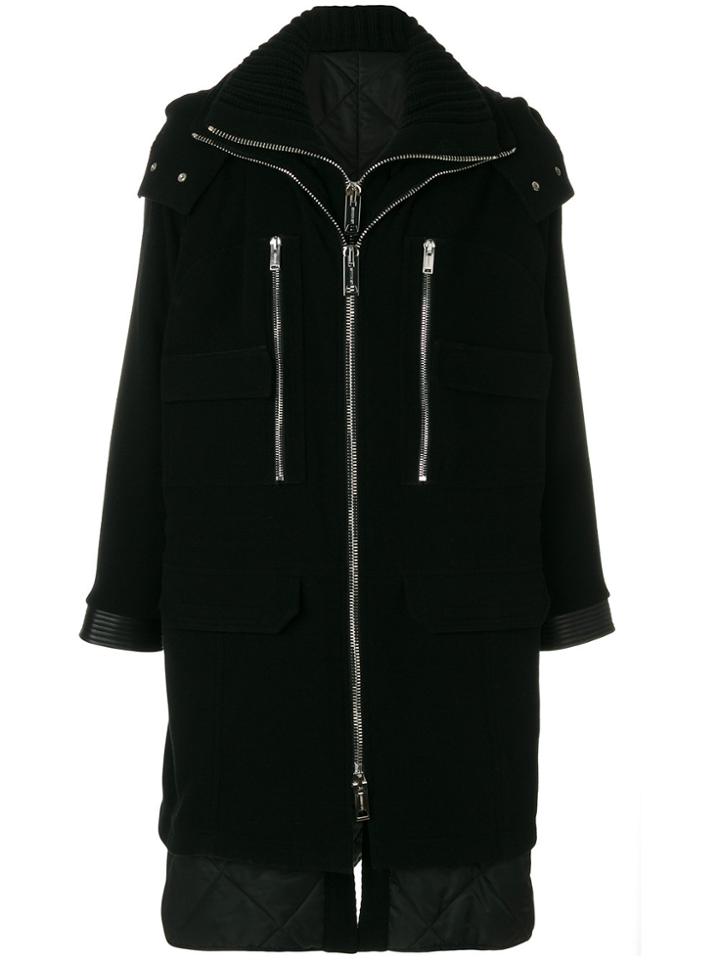 Les Hommes Layered Hooded Coat - Black