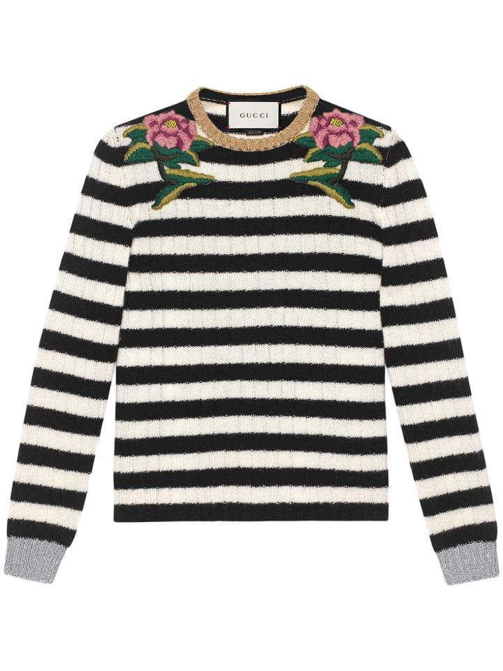 Gucci Embroidered Merino Cashmere Knit Top - Black
