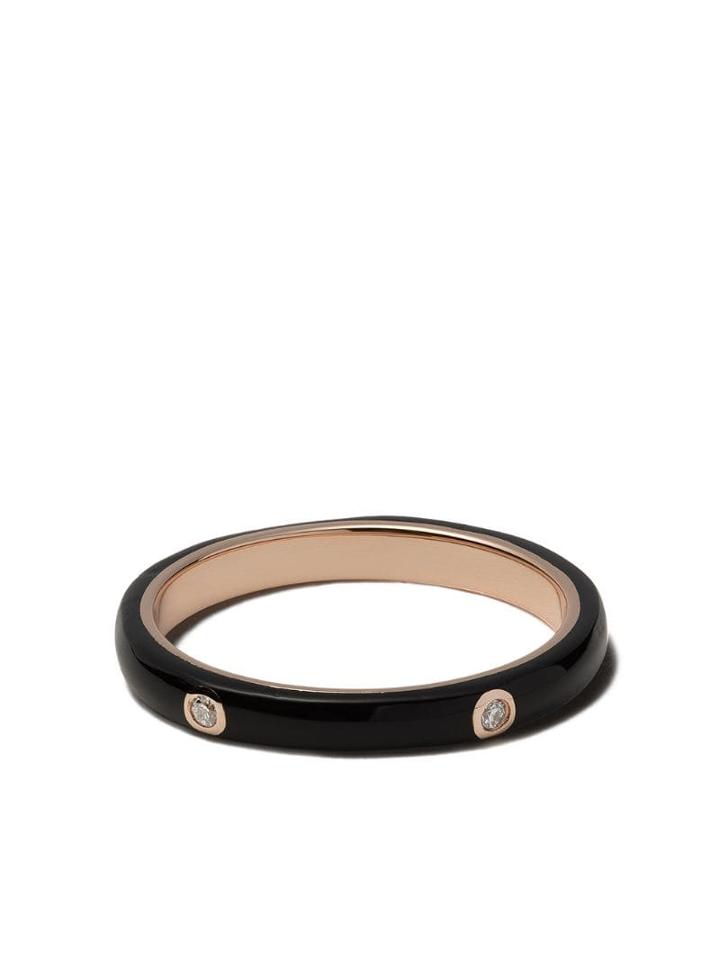 Ef Collection 14kt Rose Gold Black Enamel And Diamond Stack Ring