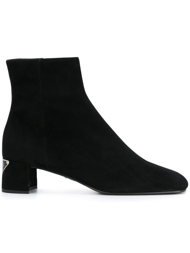 Prada Logo Patch Heeled Bootie - Black