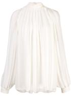 Derek Lam Long Sleeve Cord Embroidered Gauze Trapeze Blouse - White