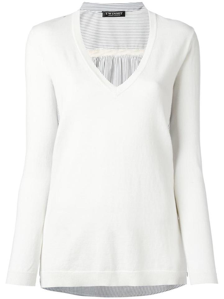 Twin-set V-neck Jumper, Women's, Size: Large, White, Cotton/cashmere